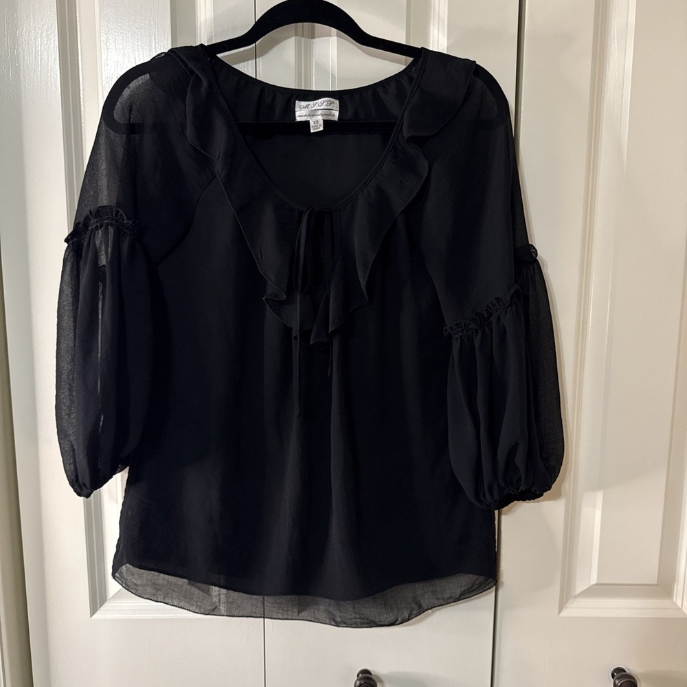 Max Studio Specialty Sheer Black Shirt Sz XS Poetic, 90's Boho Style Coquette